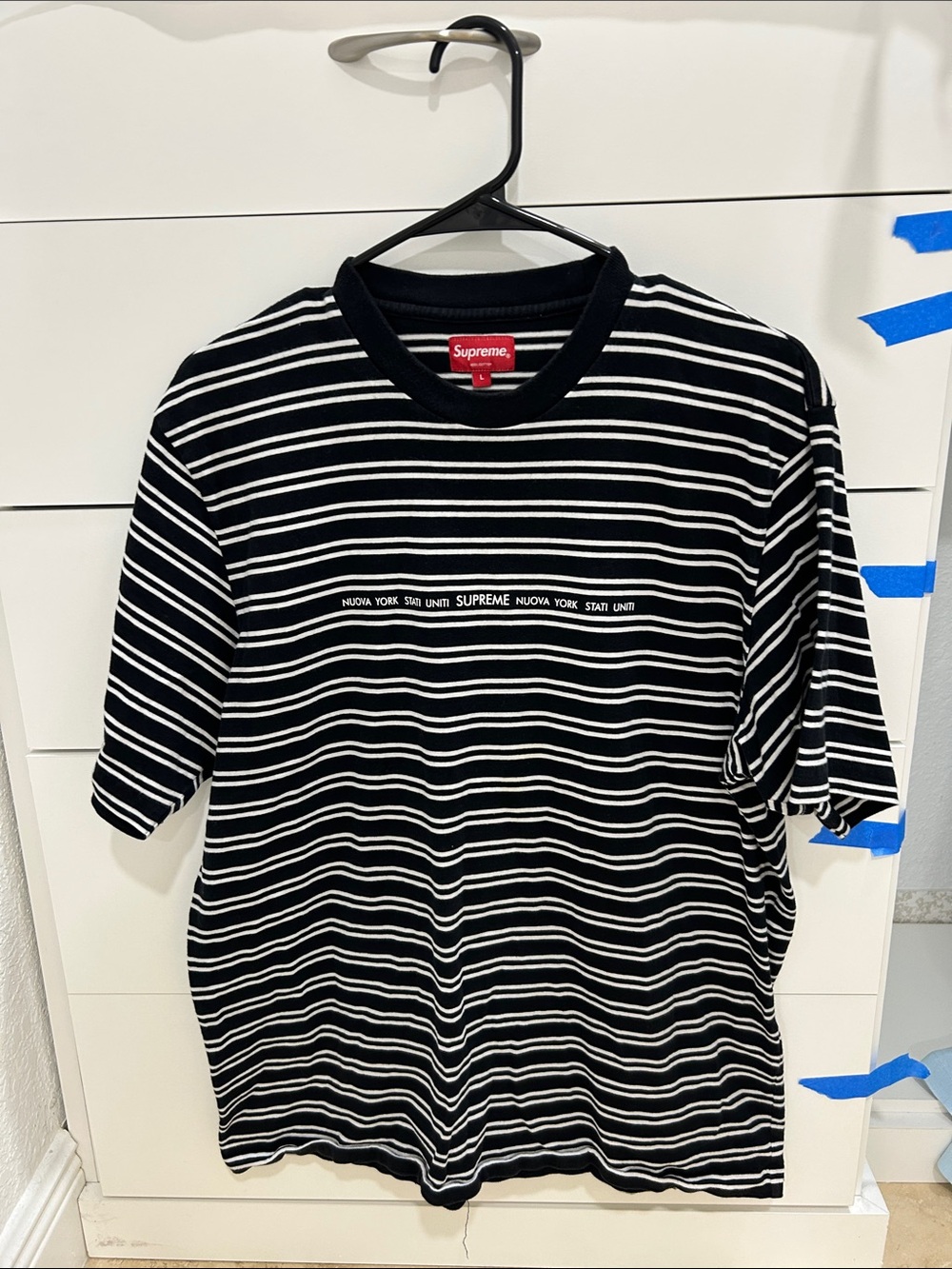 Supreme Black and White Horizontal Stripe Crew Tee